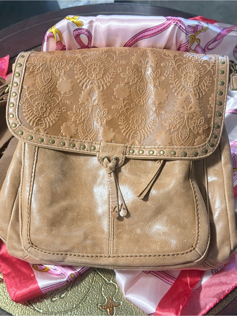Tan Embossed Shoulder/Backpack Bag – Classic Everyday Style - Picture 2 of 11